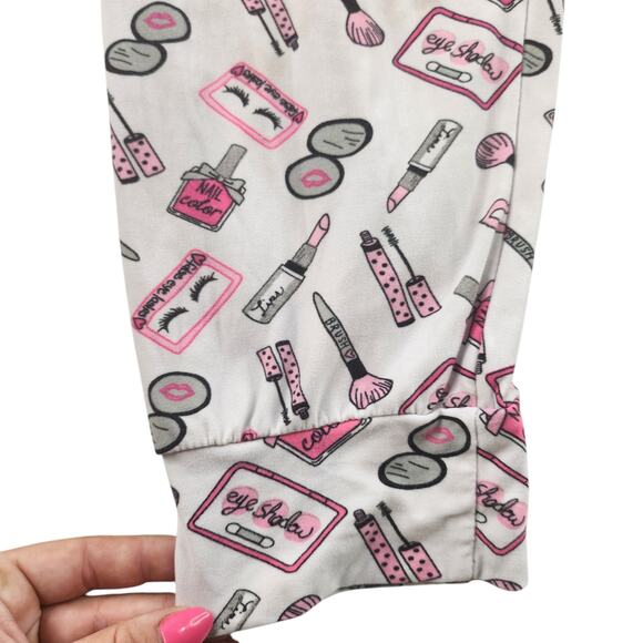 Makeup Pajama Pants Juniors 3X White Pink Nail Polish Lipstick Loungewear Comfy - Picture 5 of 12